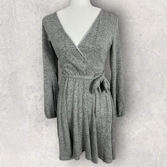 Anthropologie Cozy Cloud Fleece Faux Wrap Belted Sweater Dress Womens Size Small - Picture 2 of 15